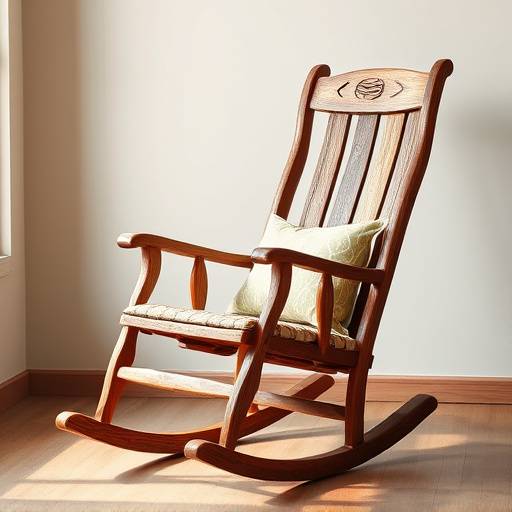 Cadeira de balanäo de madeira com design rüstico e almofada confortável