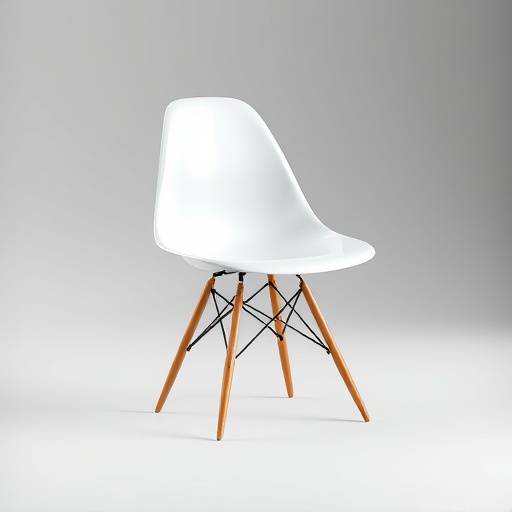Cadeira Eames com base de madeira e assento branco