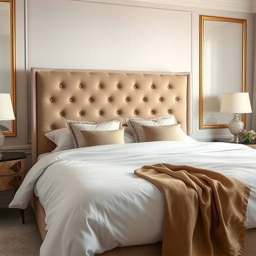 Cama de casal com cabeceira estofada e roupa de cama elegante