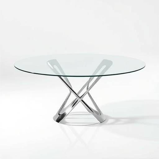 Mesa de jantar com tampo de vidro e base de metal cromado
